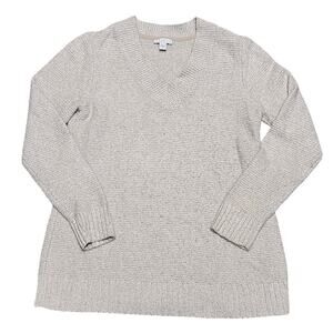 J Jill Marled V Neck Pullover Sweater Speckled Beige White Cotton Blend XS